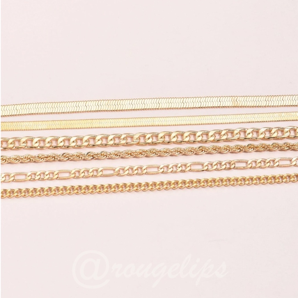 Set of 6 Gold Tone Bracelets Chain Rope Fashion Jewelry - Picture 3 of 5